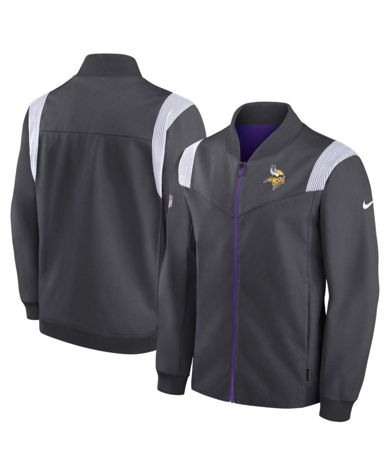 Men's Anthracite Minnesota Vikings Sideline Coaches Bomber Full-Zip Jacket