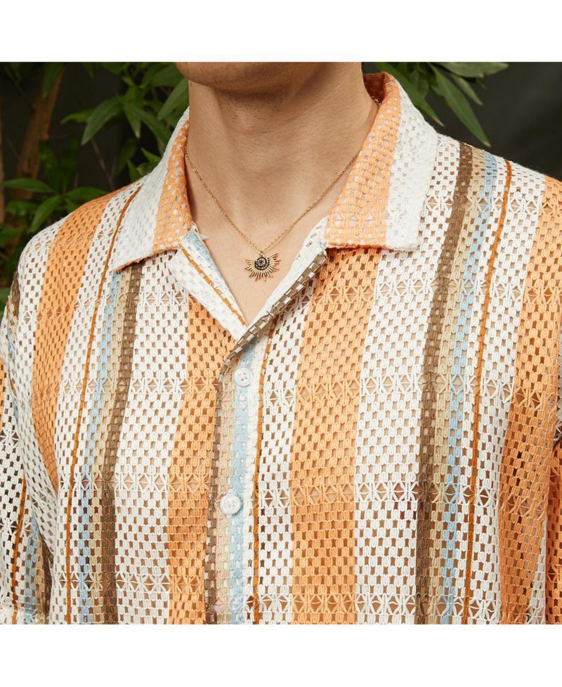 Men's Coral Orange & Saltbox Beige Multitrack Knit Oversized Shirt