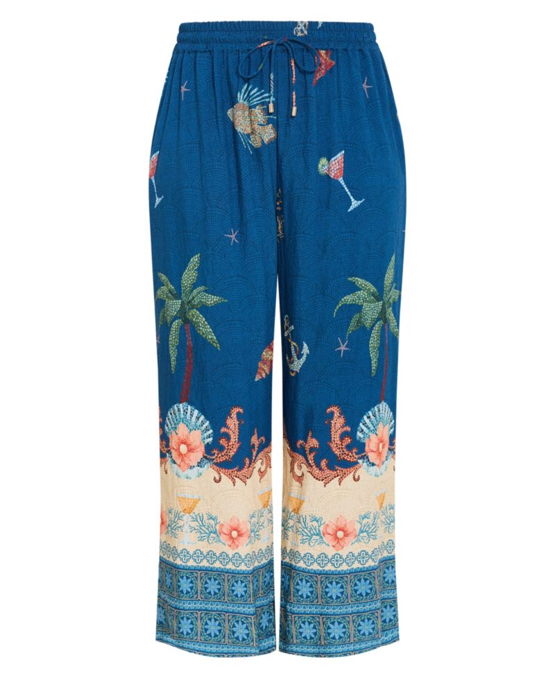 Women's Plus Size Tia Sea Print Wide Leg Pant