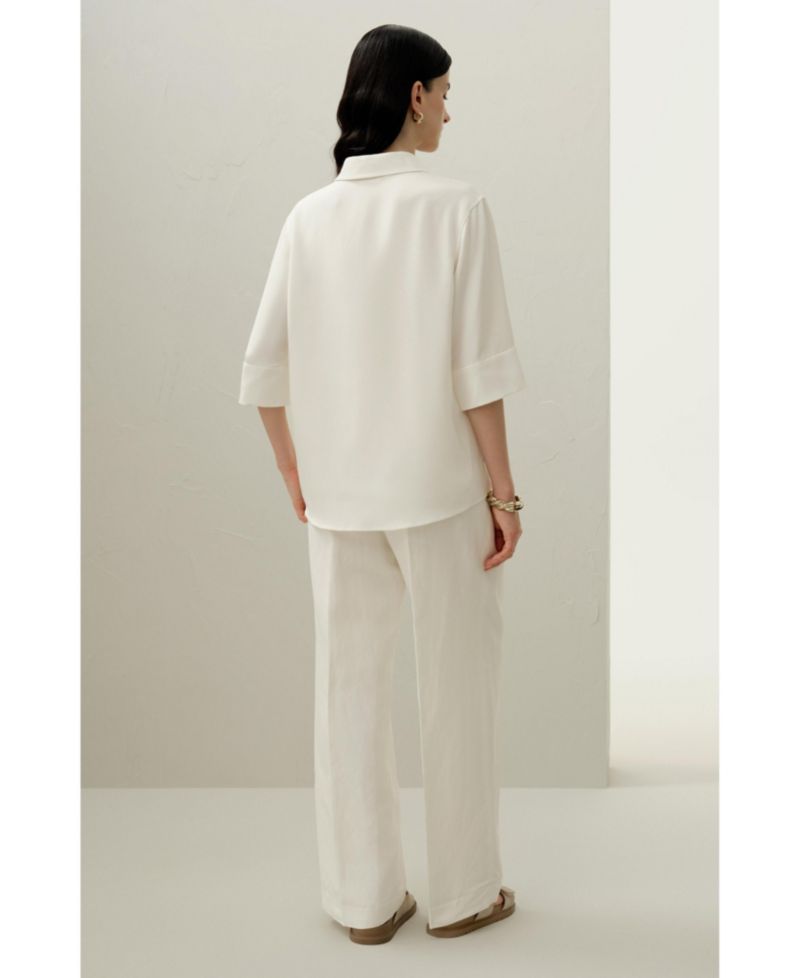 Women's Heavy Silk Crepe Relaxed Half-Sleeve Shirt