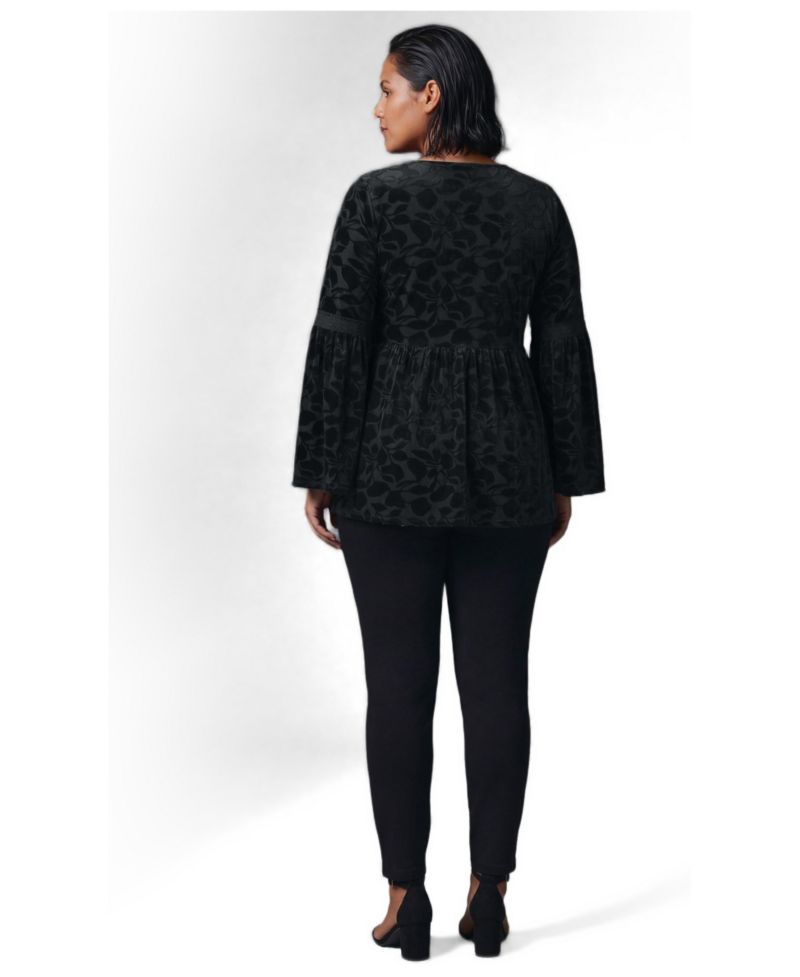 Plus Size Lorelei Bell-Sleeve V-Neck Lace-Trim Blouse
