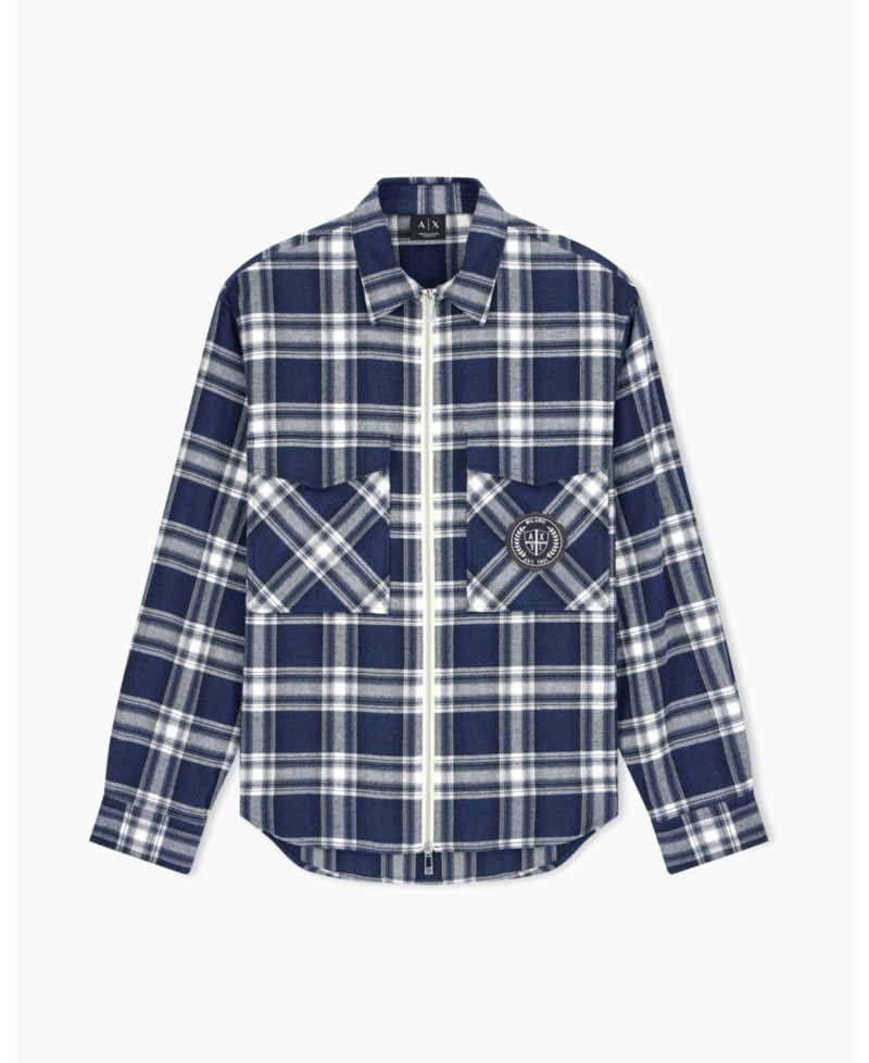 Men's Crossover Plaid Cotton Shirt with Back Graphic