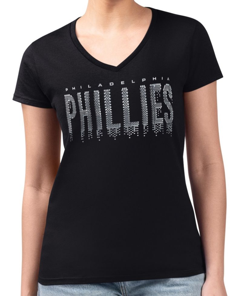 Women's Black Philadelphia Phillies Metallic Drop Lightweight V-Neck T-Shirt
