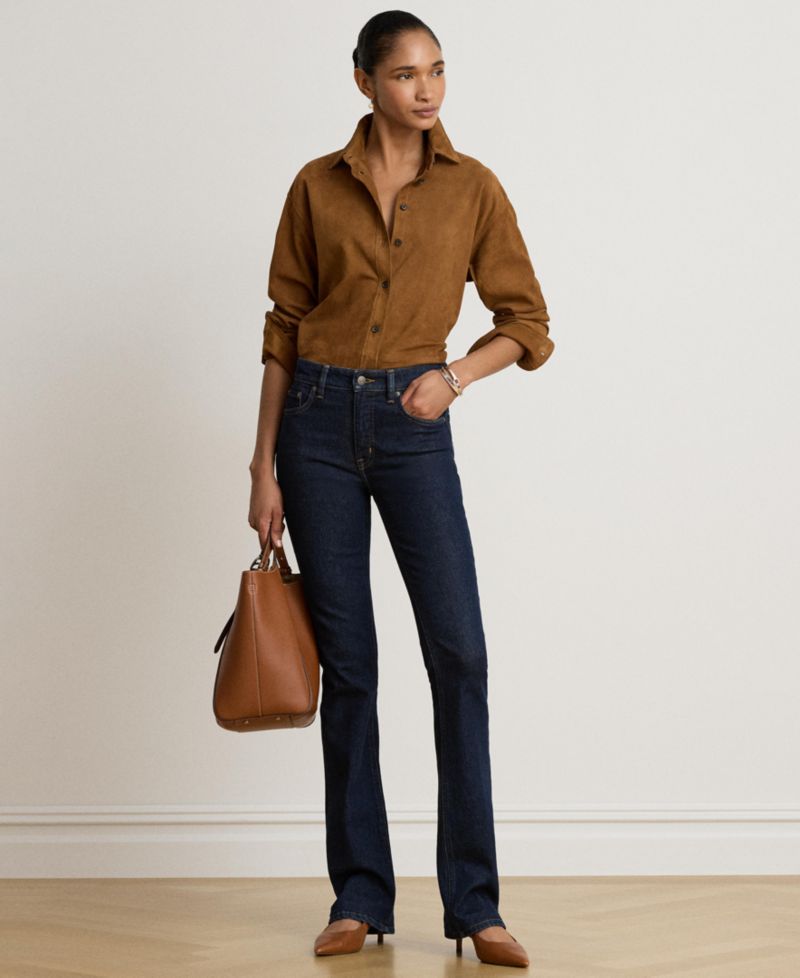Women's Goat-Suede Relaxed-Fit Long-Sleeve Shirt