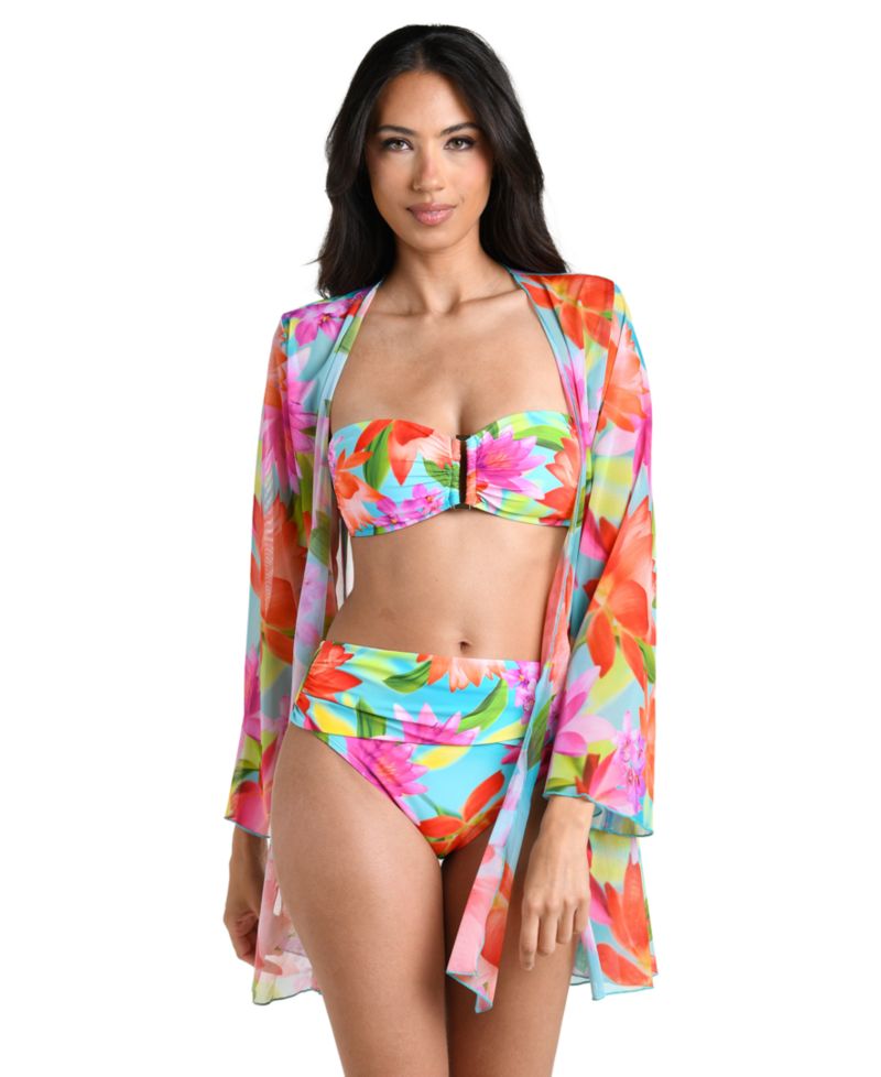 Women's Sunset Botanica Tie-Front Swim Cover-Up Kimono Dress