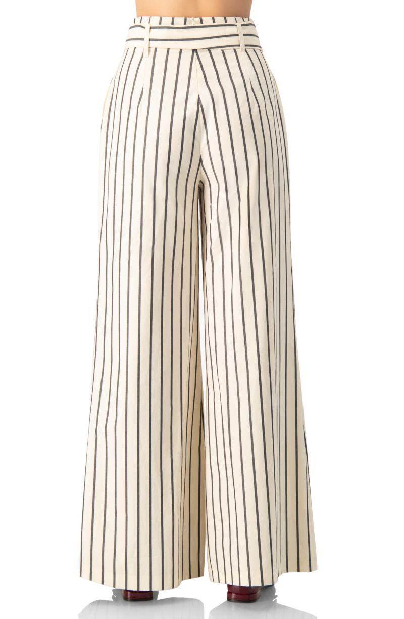Women's Striped Bow-Belted Wide-Leg Trousers