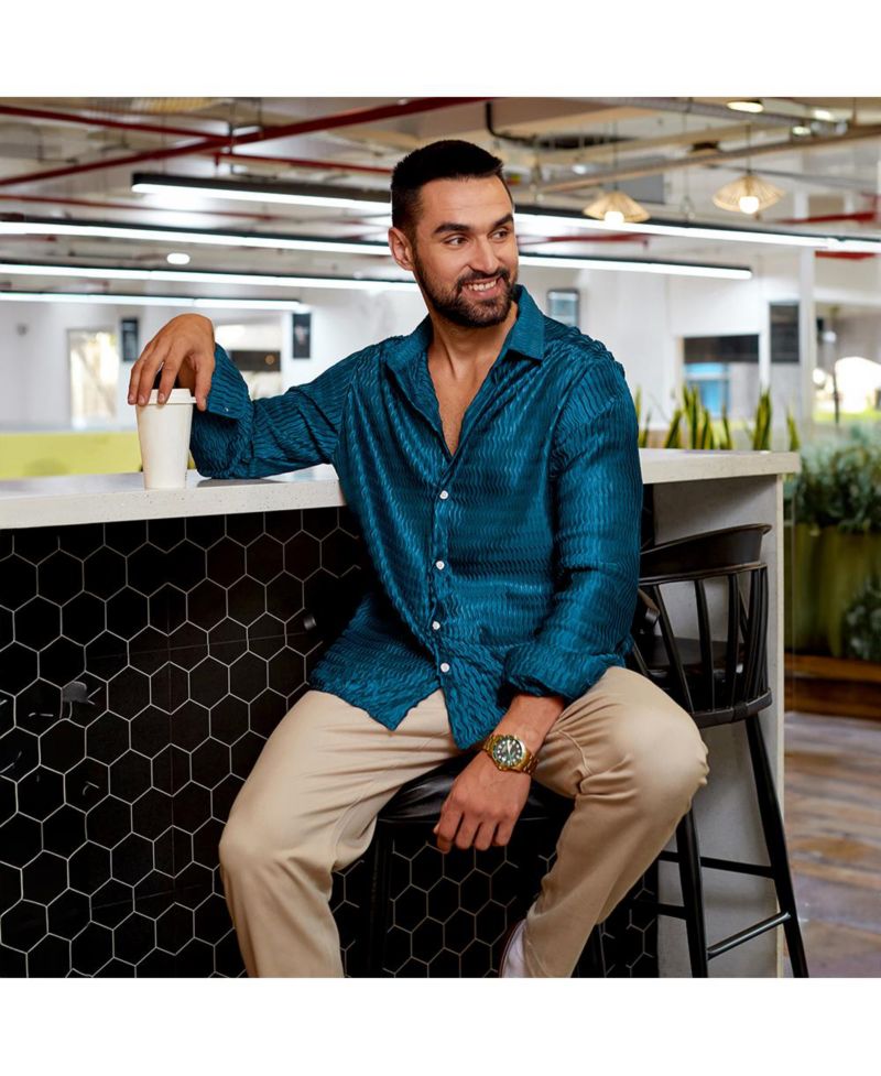 Men's Aegean Blue Curly-Creased Shirt