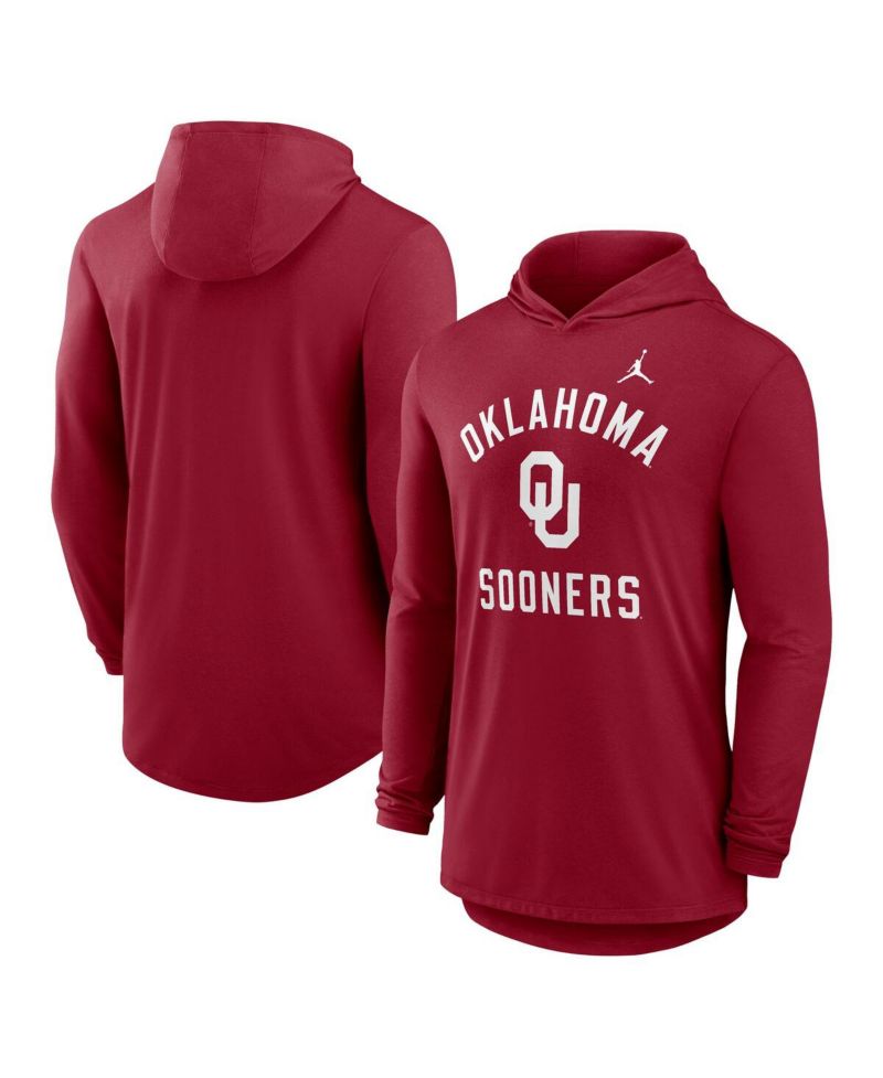 Men's Crimson Oklahoma Sooners Classic Arch Tri-Blend Long Sleeve Hoodie T-Shirt