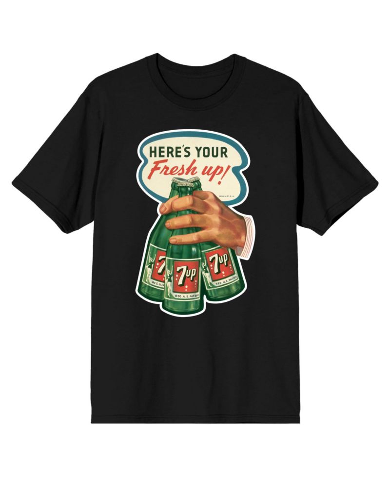 Big & Tall Here's your Fresh Up! Hand with 3 Bottle og Green Softdrinks Black Short Sleeve Adult T-Shirt