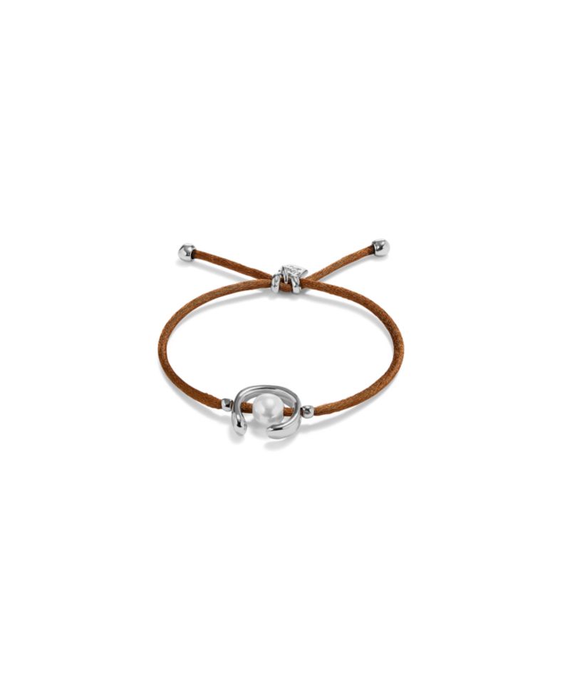 Silver Metal Alloy Brown Silk-Style Thread Bracelet