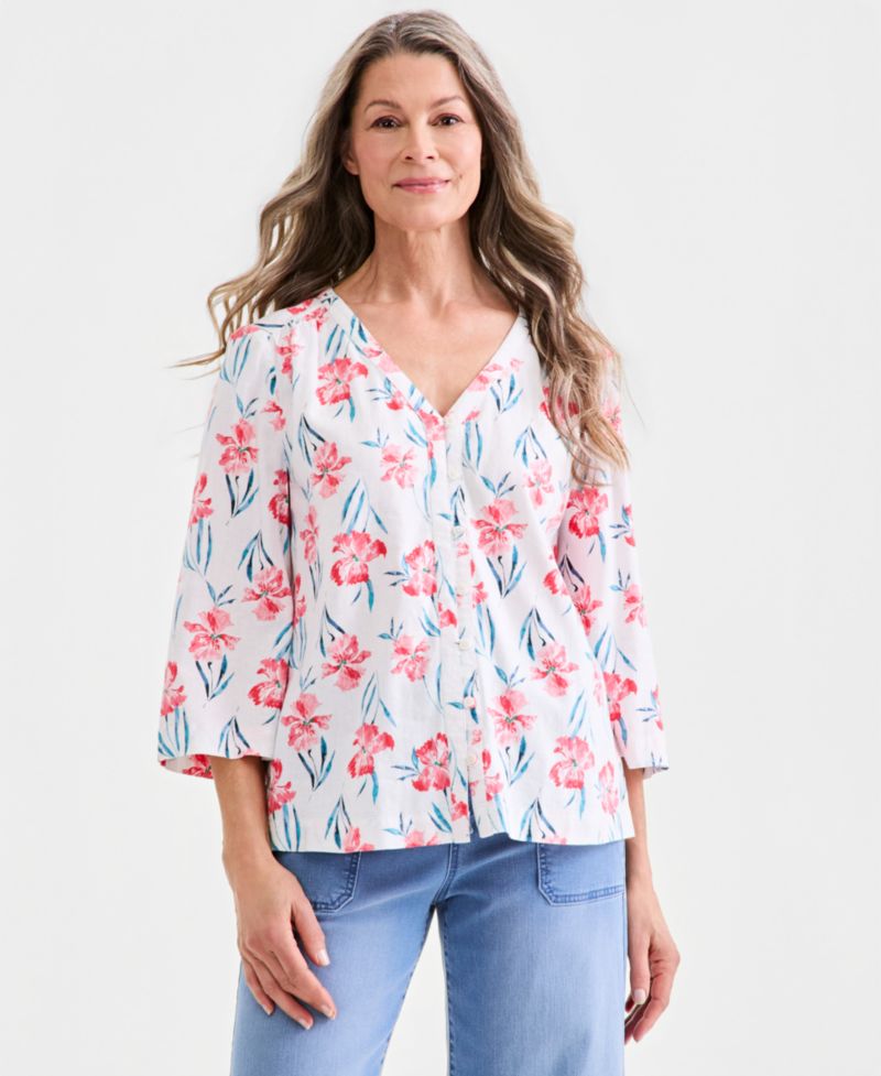 Petite Printed V-Neck Top