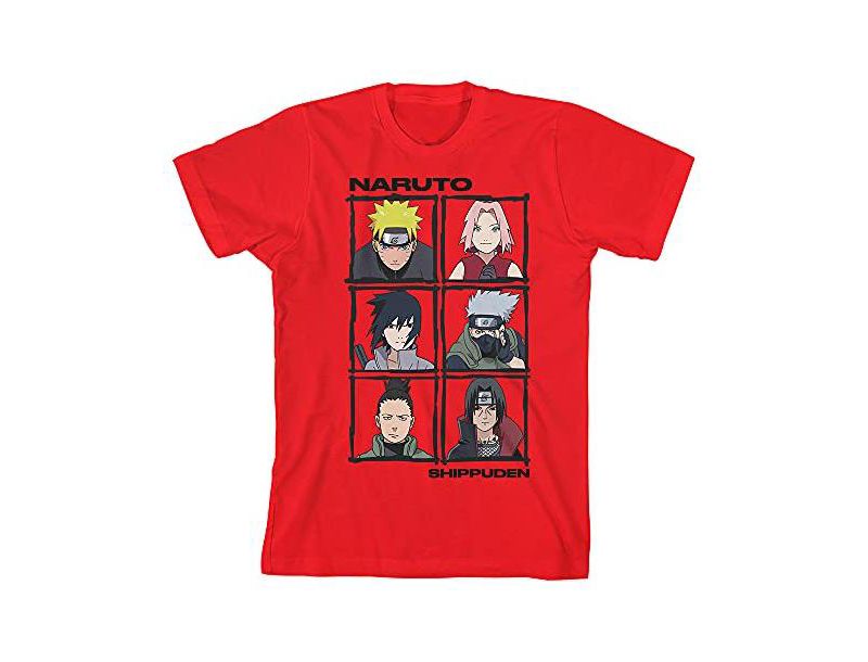 Shippuden Anime Characters Youth Boys Red Graphic Tee-Large