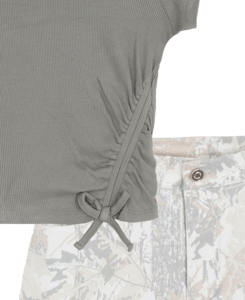 Girls' 7-12 Rib Knit T-Shirt and Printed Twill Pants, 2-Piece Set