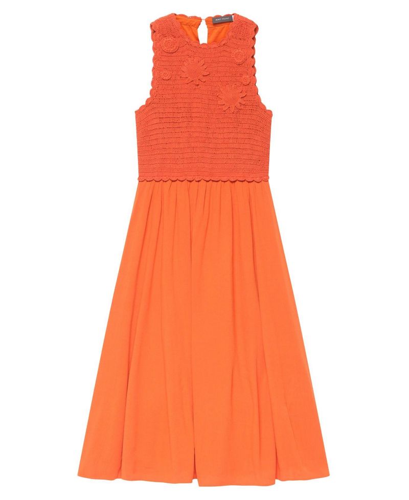 Women's Crochet Bodice A-Line Midi Dress