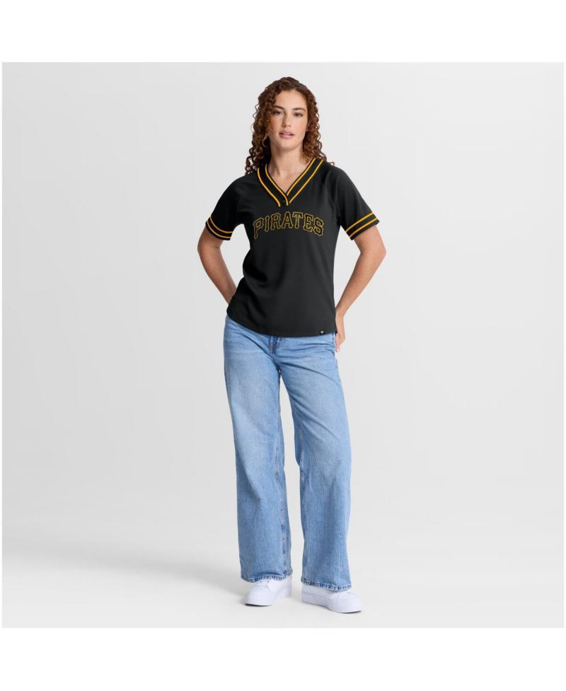 Women's Black Pittsburgh Pirates Diva Race Ahead Raglan V-Neck T-Shirt