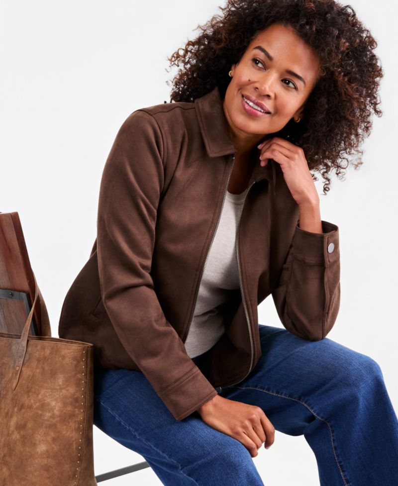 Petite Faux-Suede Bomber Jacket
