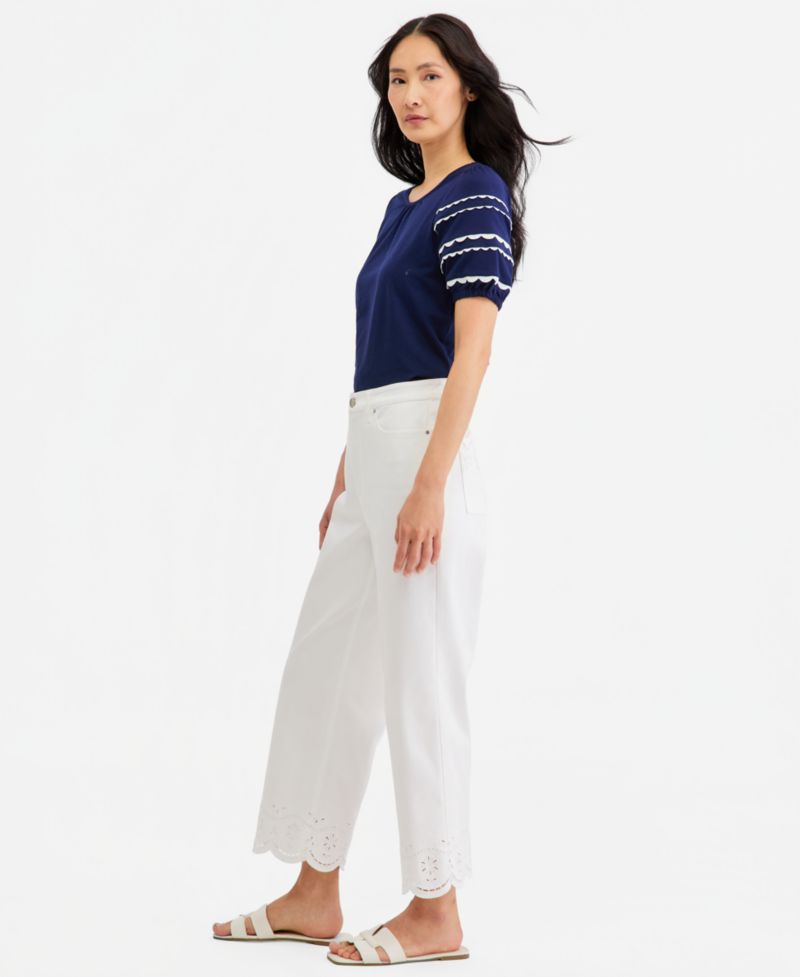 Petite Lexington Embroidered Wide-Leg Crop Jeans