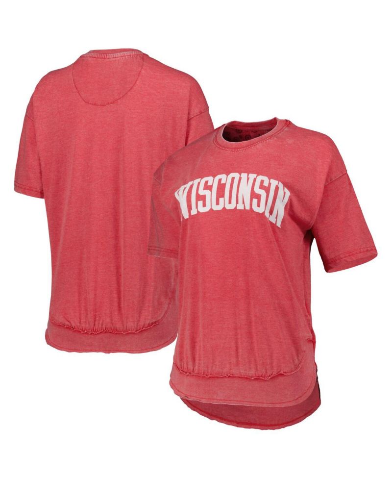 Women's Heathered Red Distressed Wisconsin Badgers Arch Poncho T-shirt