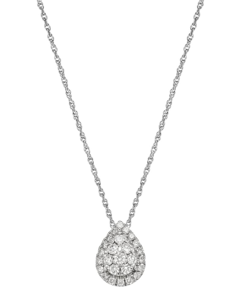 Lab-Created Diamond Teardrop Halo Cluster Pendant Necklace (3/8 ct. t.w.) in Sterling Silver, 16" + 2" extender