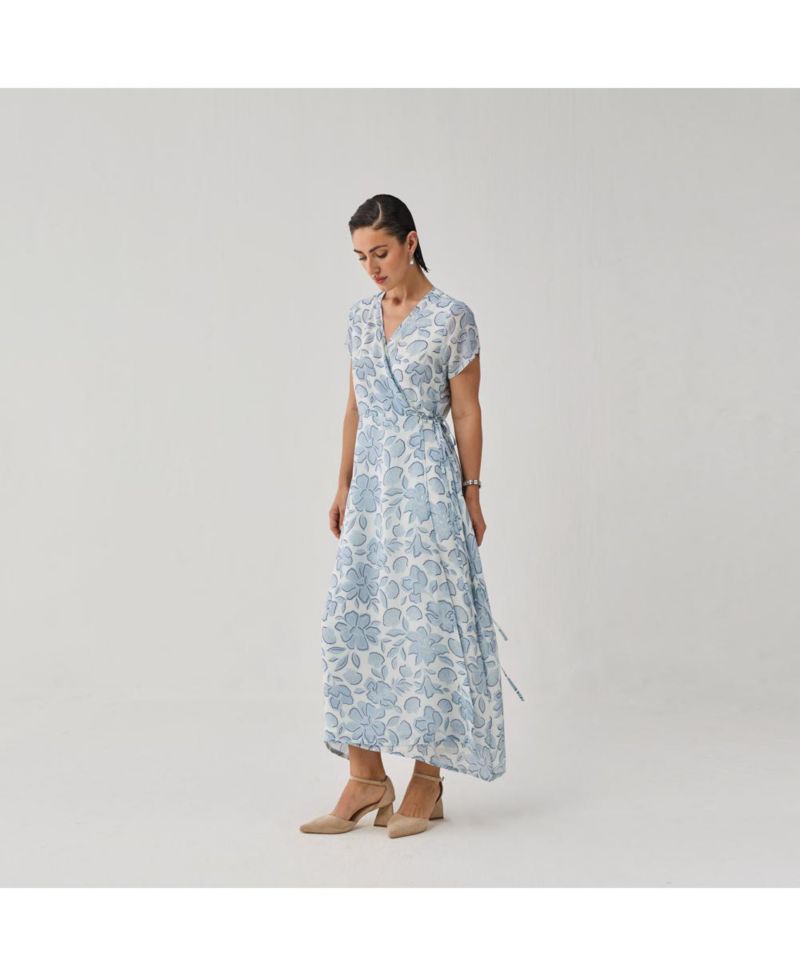 Women's Floral Print Tie Waist Wrap Maxi Dress