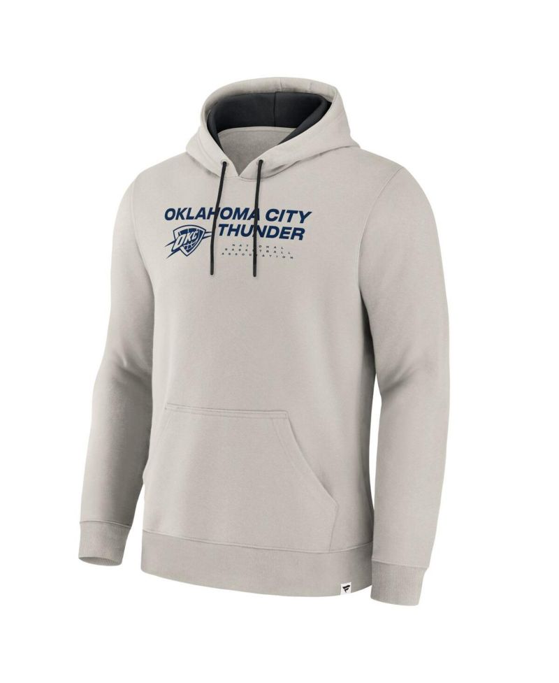 Men's Cream Oklahoma City Thunder Crossover Collection Blocked Shot Premium Pullover Hoodie