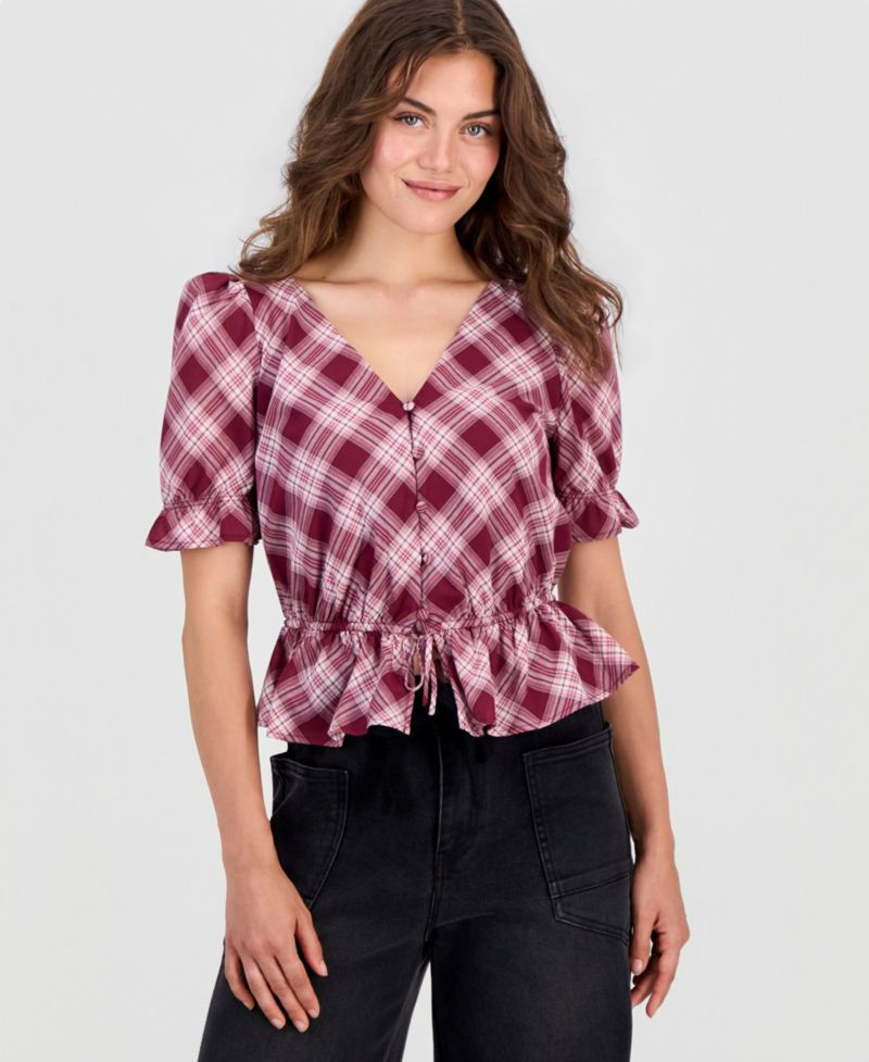 Petite Plaid Peplum Blouse