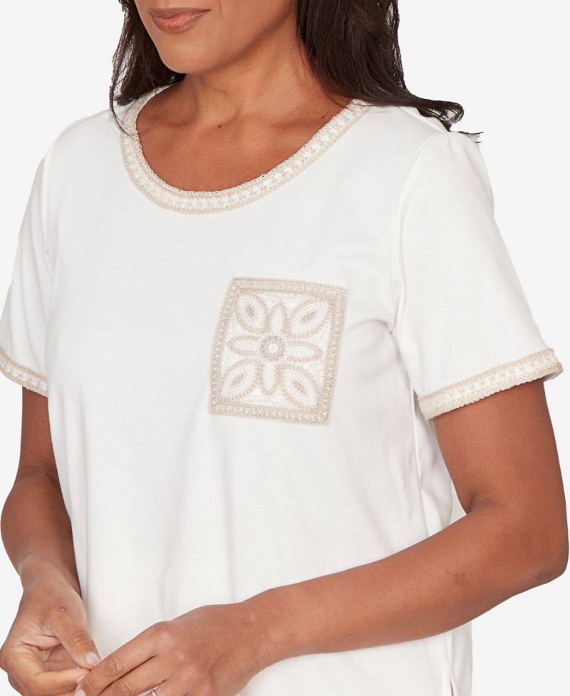 Petite Natural Wonder Crochet Pocket Short-Sleeve T-Shirt
