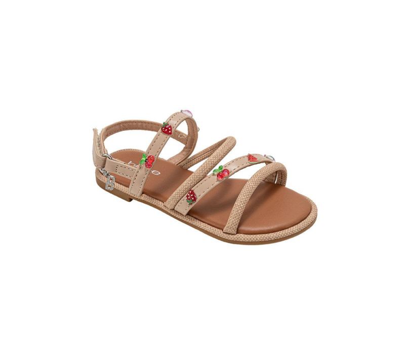 Girls Girl's Fashion Sandals - Dressy Shoes with Tiny Fruit Charms and Raffia Embossed Accents