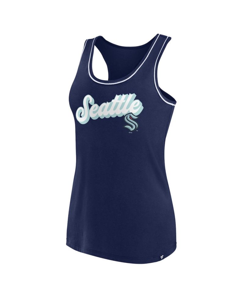Women's Deep Sea Blue Seattle Kraken Wordmark Logo Racerback Scoop Neck Tank Top