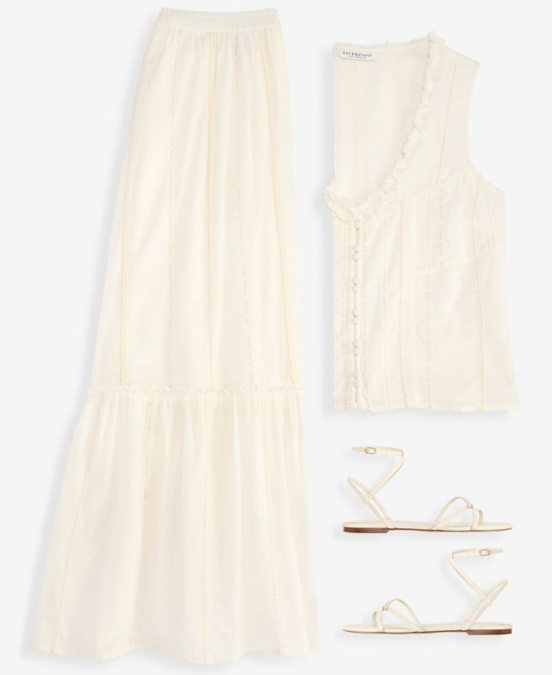 Women's Embroidered Tiered Cotton Pull-On Maxi Skirt
