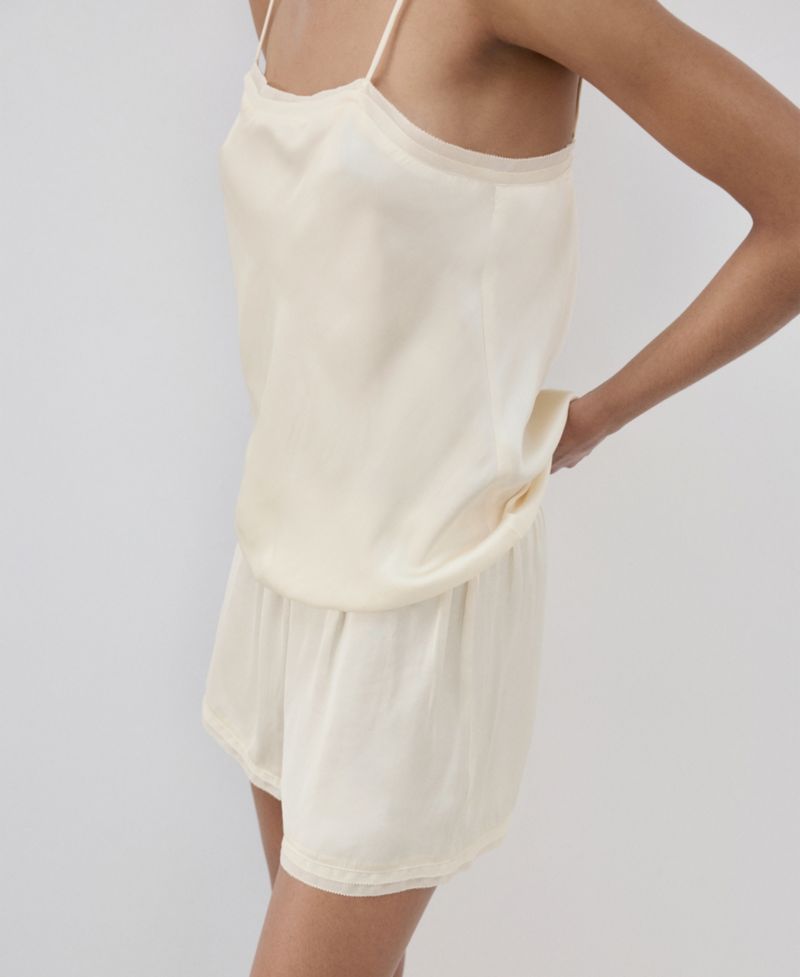 Women's Satin Lace-Trimmed Elastic Waistband Shorts, 2.75" Inseam Pajama