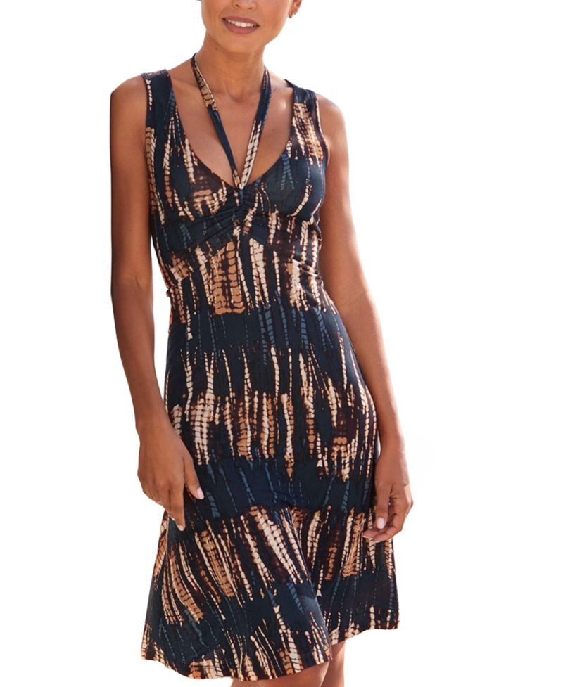 Women's Viscose Printed Strap Detail A-Line V-Neck Short Dress