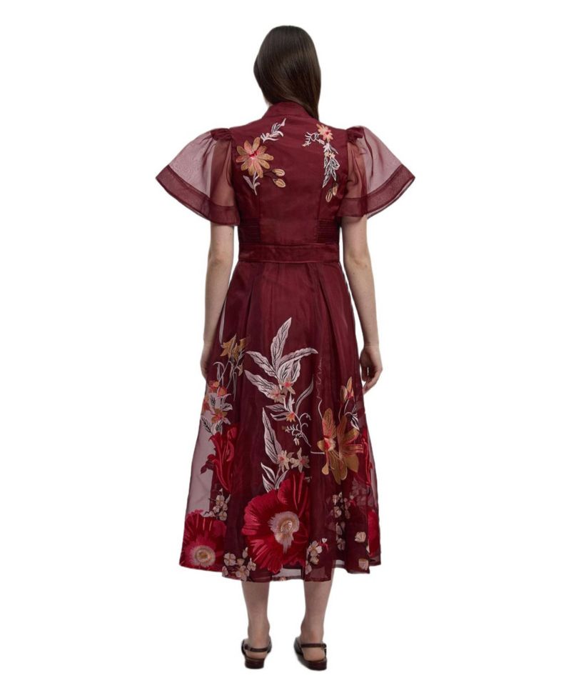 Women's Embroidered Short Sleeve Midi Dress