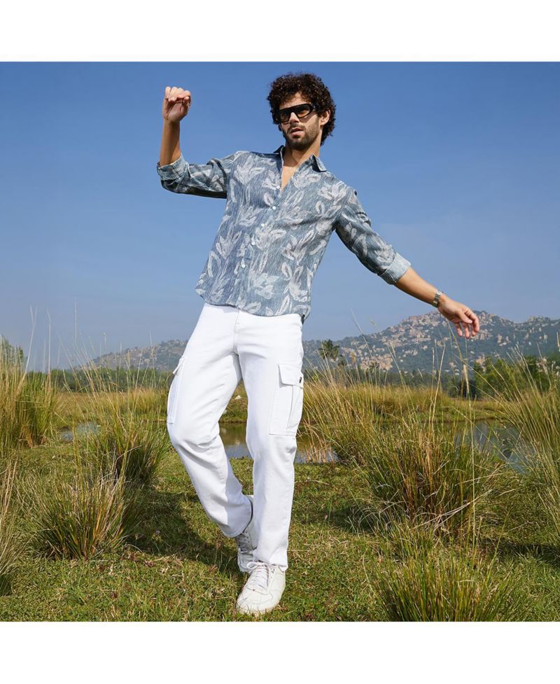 Men's Steel Blue Stroked-Petals Shirt