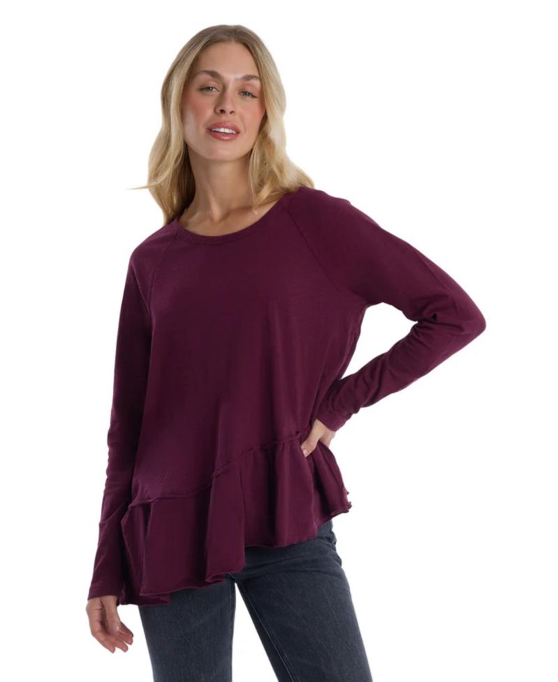 Women's Clothing Raglan Long Sleeve Asymmetric Peplum