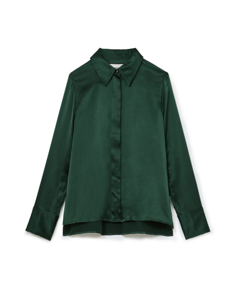Women's Ameira Long-Sleeve Silk Satin Pointed-Collar Blouse