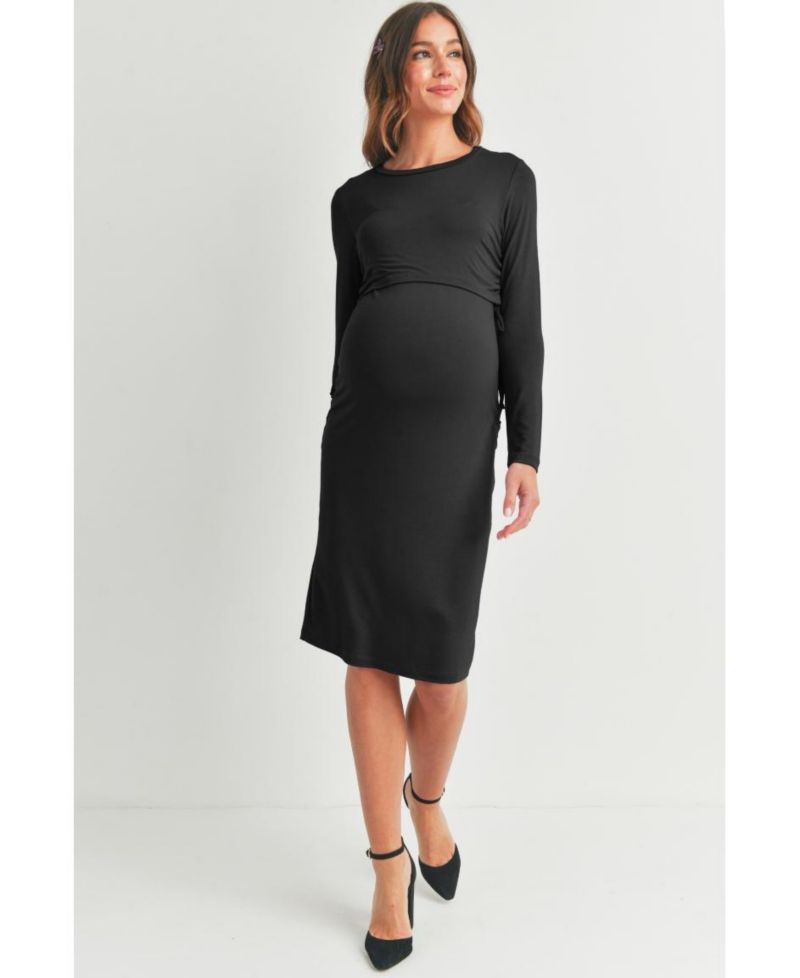 Women's Bodycon Long Sleeve Side Ties Nursing Dress