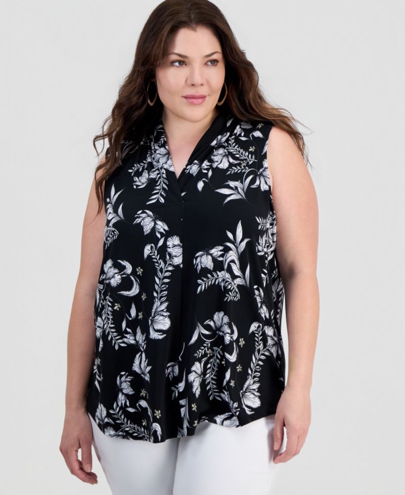 Plus Size Indina Floral Sleeveless V-Neck Top