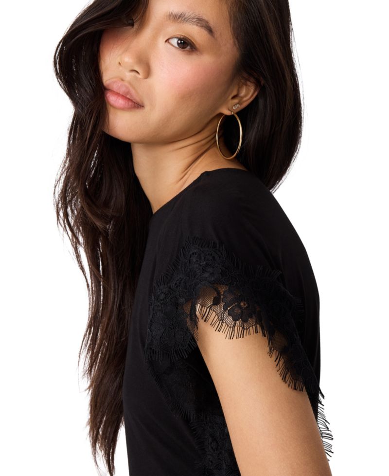 Women's Paloma Lace Boat Neck Short-Sleeve Knit Top
