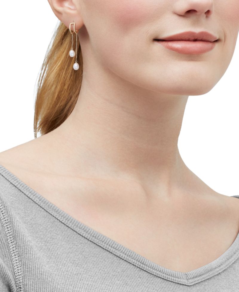 Giani Bernini Cultured Freshwater Pearl (7 x 5mm) Chain Drop Earrings in 14k Gold-Plated Sterling Silver