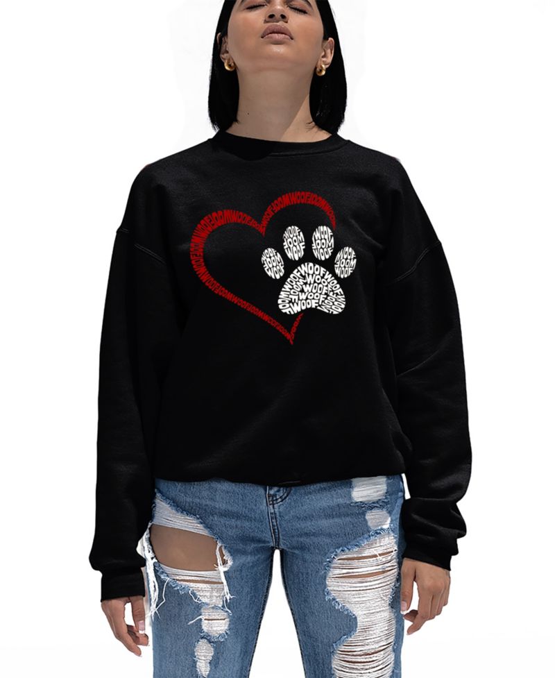 Women's Word Art Paw Heart Crewneck Sweatshirt