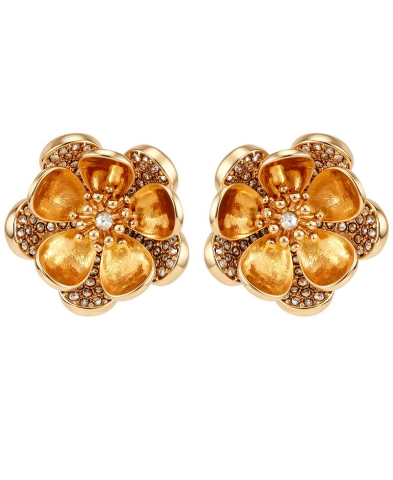 Gold-Tone Crystal Stone Oversized Stud Earrings