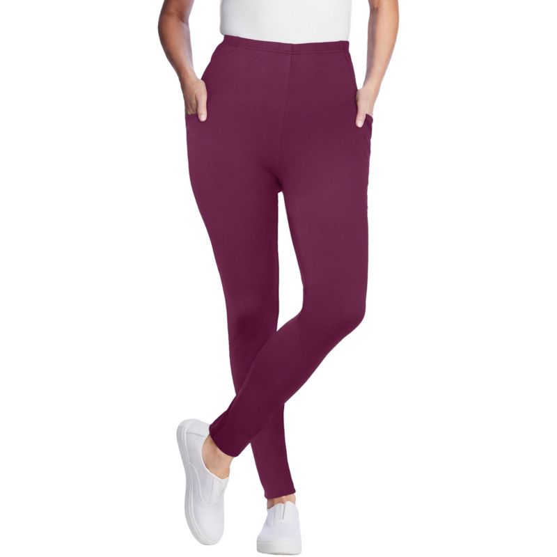 Women's Within Side Pocket Ankle-Length Pull-On Stretch Knit Cotton Spandex Leggings