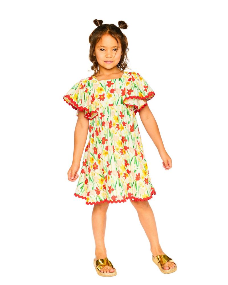 Toddler Girls Viscose Dress Daffodil Print