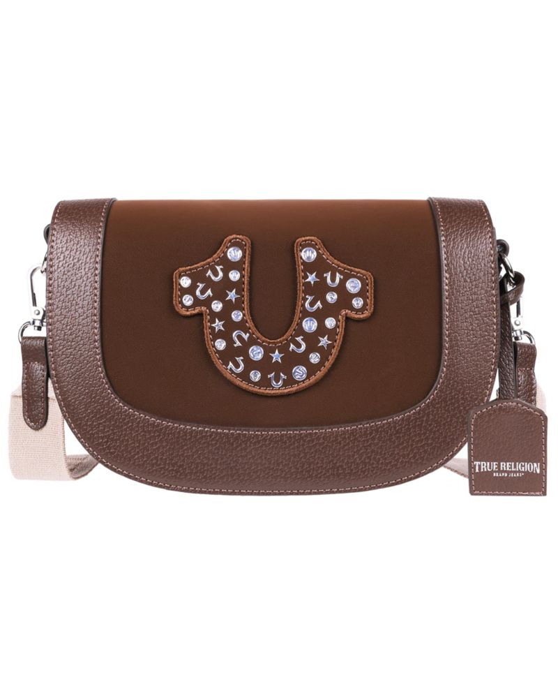 Studded Horseshoe Suede Flap Crossbody