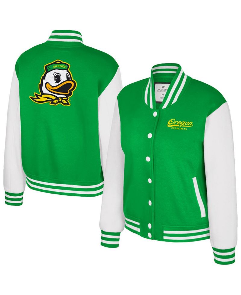 Women's Green Oregon Ducks French Baguette Full Snap Fleece Jacket