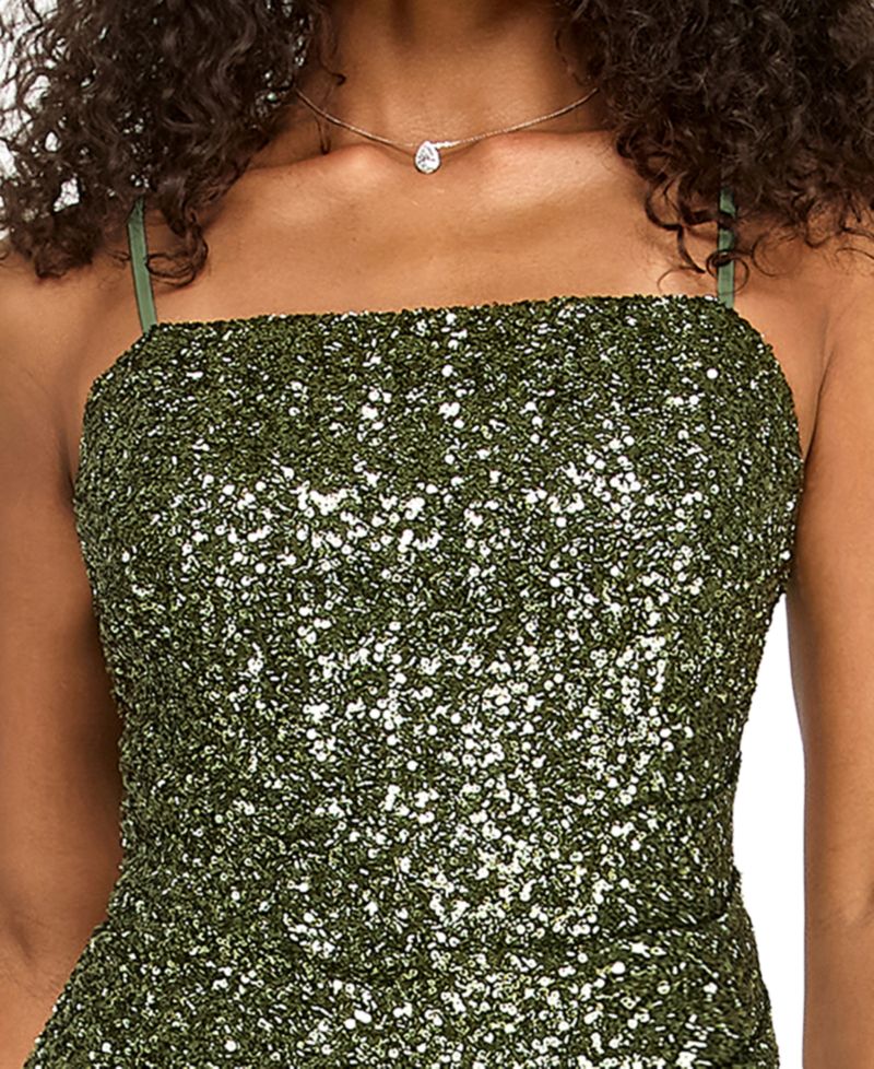 Juniors' Square Neck Sequin Bodycon Dress