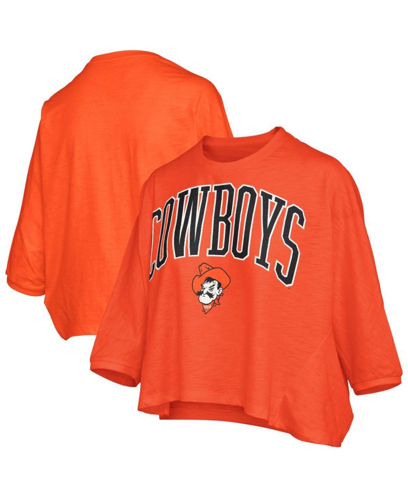Women's Orange Oklahoma State Cowboys Midi Arch Over Logo Oversized T-Shirt