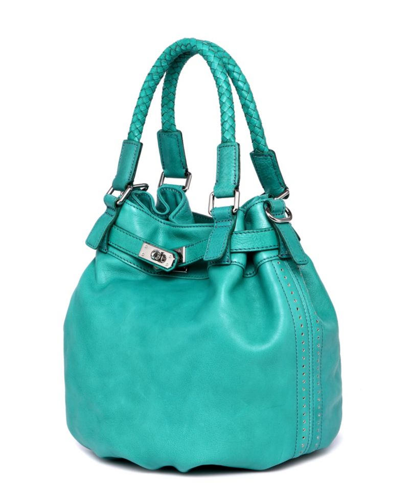 Pumpkin Small Leather Crossbody Bucket Bag