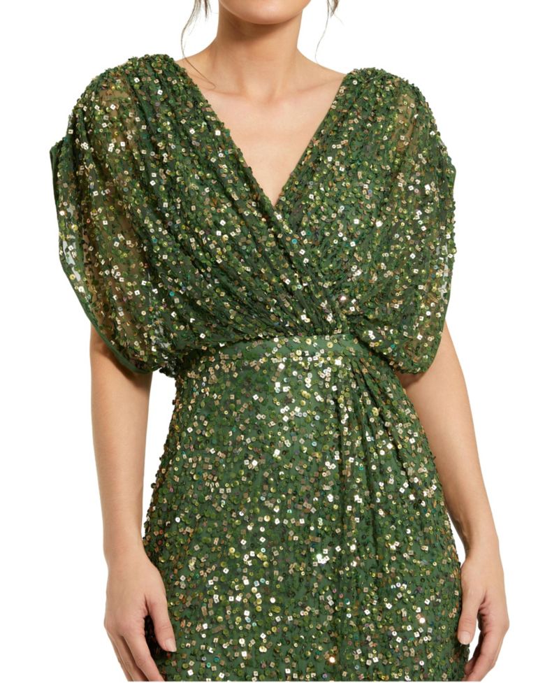 Women's Draped Sleeve V Neck Gown